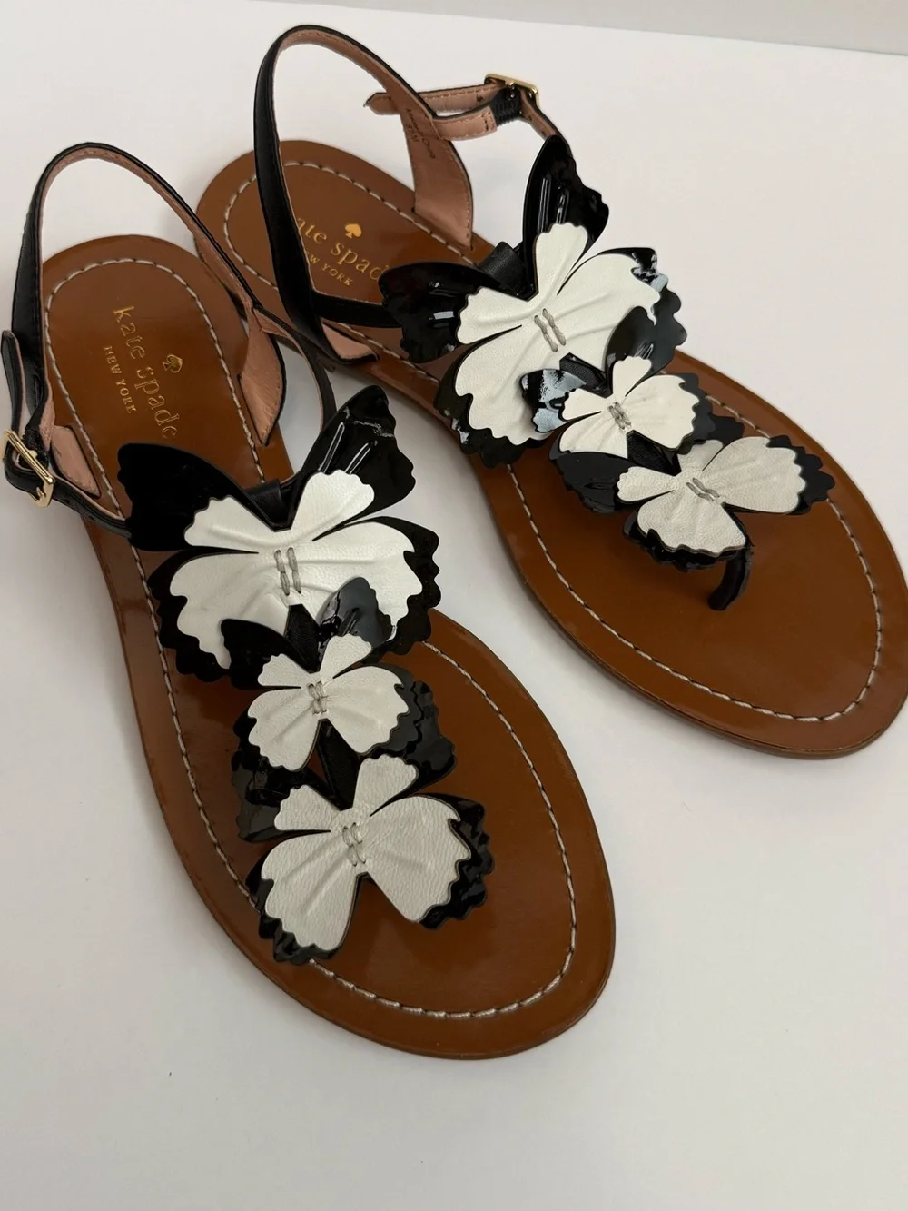 Butterfly Sandals Kate Spade Black White Leather Flats Size 8.5